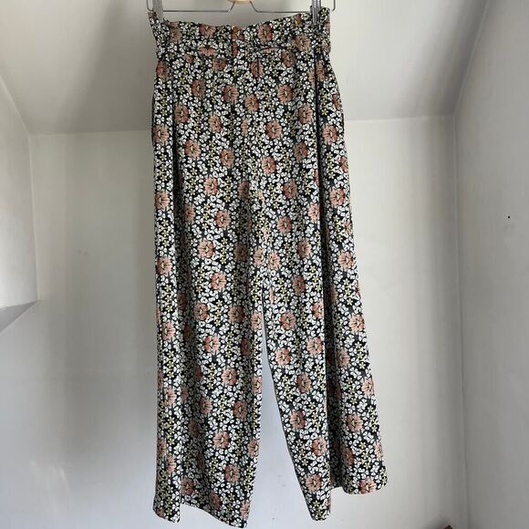 Max Studio‎ Crepe Wide Leg Paper Bag Pull On Pants Gingko Leaf Size Medium - Picture 6 of 8